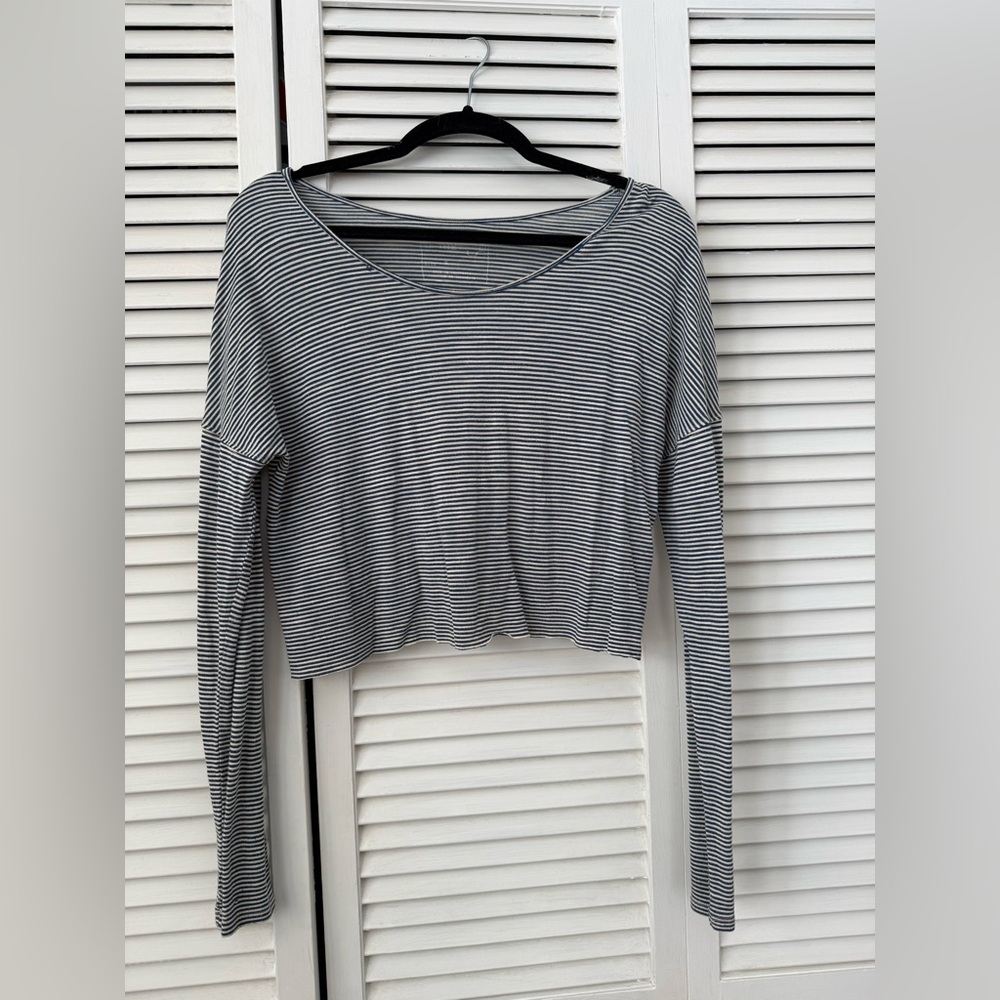 Free People Striped Long Sleeve Crop Top